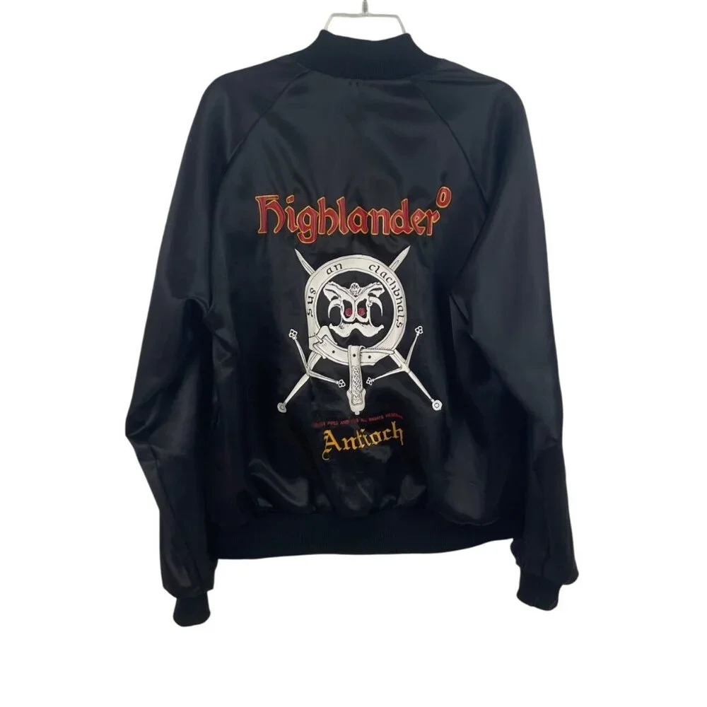 Highlander Antioch Vintage Satin Jacket Black Embroidered Lettering Mens Large - Picture 7 of 12